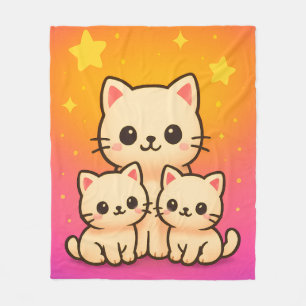 Schattige Cartoon Kattenfamilie in grillige gradië Fleece Deken