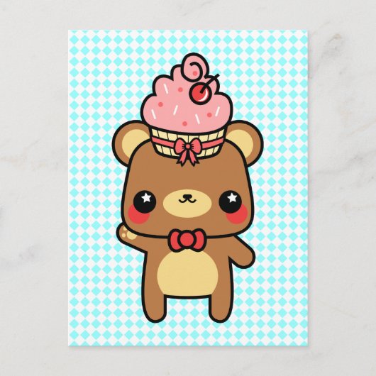 Schattige Cartoon Kawaii Beer Cupcake Briefkaart (Voorkant)