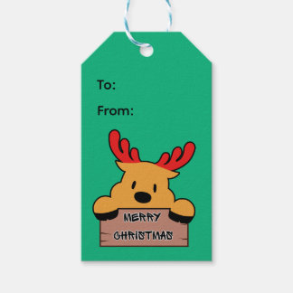 Schattige Cartoon Kerst Rendieren Cadeaulabel