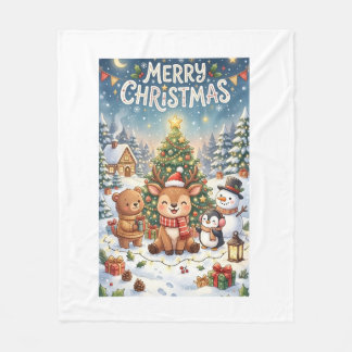 • Schattige Cartoon Kerst Rendieren en Vrienden Wi Fleece Deken