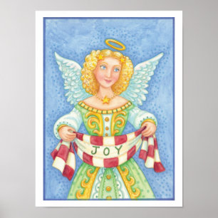 Schattige Cartoon Kerstengel Halo met Vreugde Bann Poster