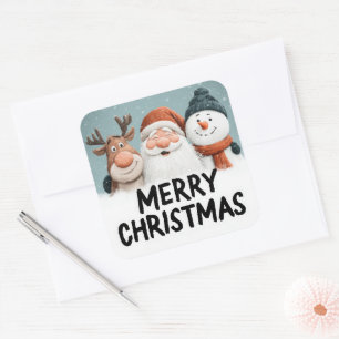 Schattige Cartoon Kerstman Rendier Sneeuwman Prett Vierkante Sticker