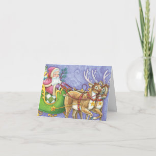 Schattige Cartoon Kerstman slee rendier Feestdagen Kaart
