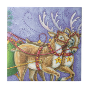 Schattige Cartoon Kerstman slee Santa Claus slee r Tegeltje