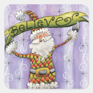 Schattige Cartoon Kerstmis, Ik Geloof in Sinterkla Vierkante Sticker