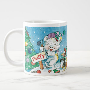 Schattige Cartoon Kerstpoolbeer Pinguïn Feestje Grote Koffiekop