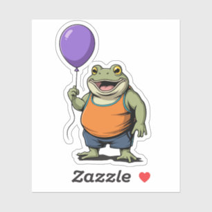 Schattige Cartoon Kikker met Paarse Ballon Sticker