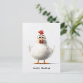 Schattige Cartoon Kip met Fluffy White Feather Briefkaart (Staand voorkant)