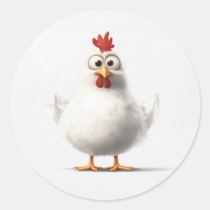 Schattige Cartoon Kip met Fluffy White Feather Ronde Sticker