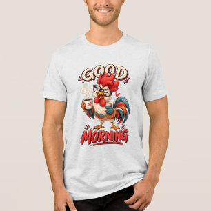 Schattige Cartoon Kip met Mok Tri-Blend Shirt