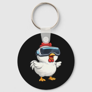 Schattige Cartoon Kip Vr Gamer Sleutelhanger