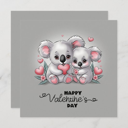 Schattige Cartoon Koala Liefhebbers Harten Valenti Feestdagenkaart (Voorkant / Achterkant)
