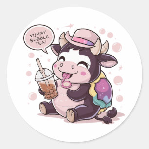 Schattige Cartoon Koe: Gezellig, Kawaii Vibes Ronde Sticker