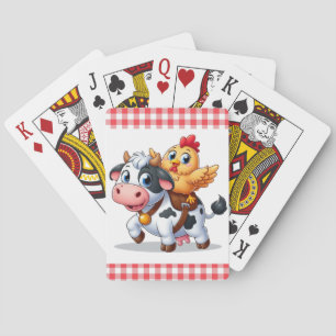 schattige cartoon koe/kip pokerkaarten