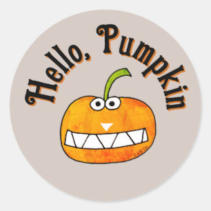 Schattige Cartoon Lachende Hallo Pompoen Herfst Ronde Sticker