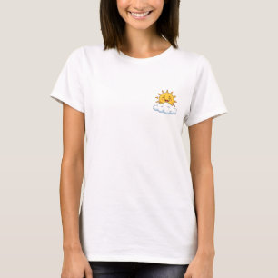 Schattige Cartoon Lachende Zon Die Kijkt Over Fluf T-shirt