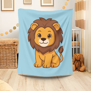 Schattige Cartoon Leeuw op Blauwe Achtergrond Fleece Deken
