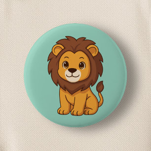 Schattige Cartoon Leeuw op Groen Ronde Button 5,7 Cm