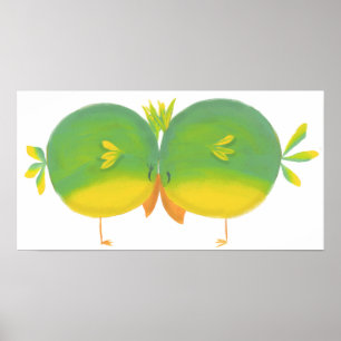 Schattige Cartoon Liefdes Vogels Poster