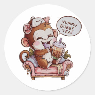 Schattige Cartoon Monkey: Gezellig, Kawaii Vibes Ronde Sticker
