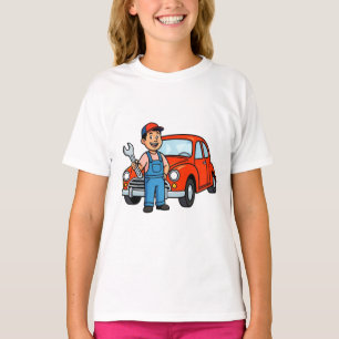 Schattige Cartoon Monteur met Illustratie van Rode T-shirt