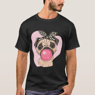 Schattige Cartoon Mops Hond meisje met een strik e T-shirt