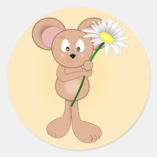 Schattige Cartoon Mouse met Flower Ronde Sticker