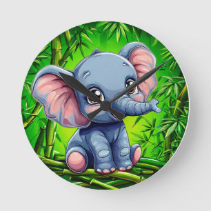 Schattige cartoon olifant ronde klok
