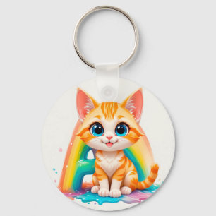 Schattige Cartoon Oranje Kitten Sleutelhanger