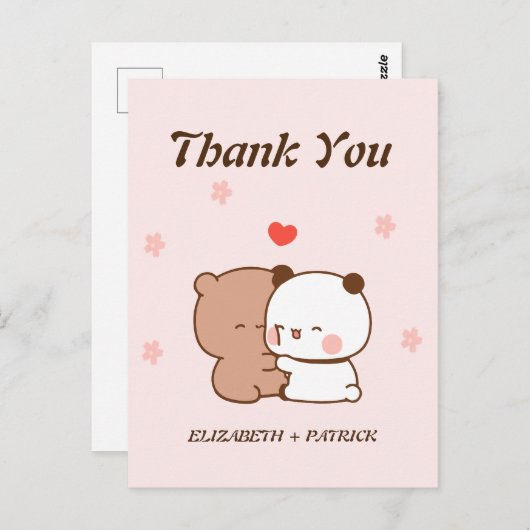 Schattige cartoon paar, Kawaii Beer & Panda dank u Briefkaart (Voorkant / Achterkant)