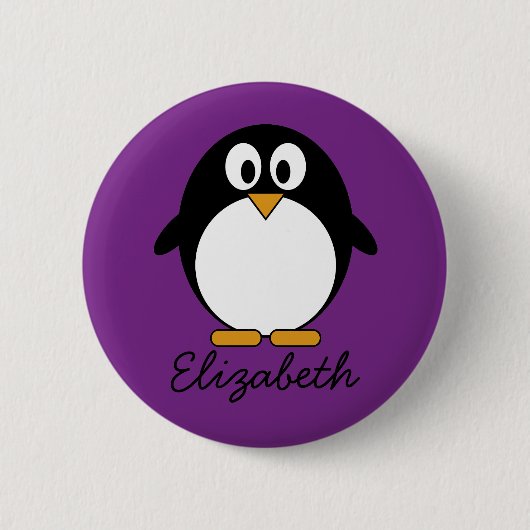 schattige cartoon pinguïn paars ronde button 5,7 cm (Voorkant)