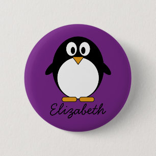 schattige cartoon pinguïn paars ronde button 5,7 cm