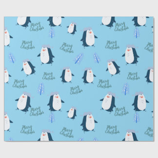 Schattige Cartoon Pinguïn Prettig Kerstfeest Cadeaupapier
