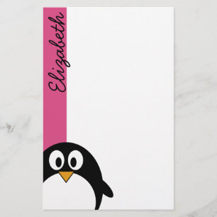 schattige cartoon pinguïn roze en zwart briefpapier