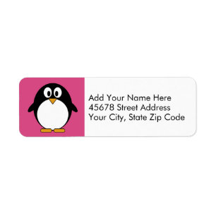 schattige cartoon pinguïn roze en zwart etiket