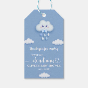 Schattige cartoon pluizig wit wolk negen blauw jon cadeaulabel