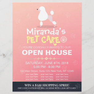 Schattige Cartoon Poodle Dog Pet Shop Open House Flyer