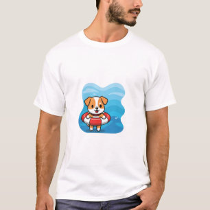 Schattige Cartoon Puppy Drijvend in Reddingsboei T-shirt