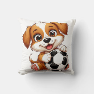 Schattige Cartoon Puppy met Voetbal Kussen