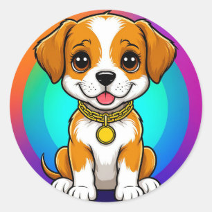 Schattige Cartoon Puppy Ronde Sticker