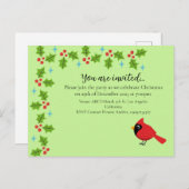 Schattige Cartoon Rode Kardinaal met Bloemen Uitnodiging Briefkaart (Voorkant / Achterkant)