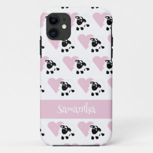Schattige Cartoon Schaap Roze Hart Patroon Wit iPhone 11 Hoesje