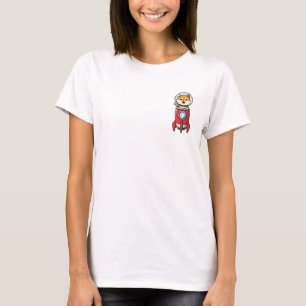 Schattige Cartoon Shiba Inu Ruimtevaarder op Rode T-shirt