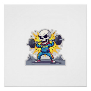 “Schattige Cartoon Skelet Gewichtheffer • Grappige Perfect Poster