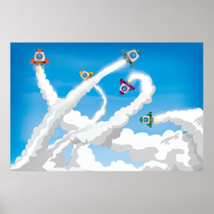 Schattige Cartoon Speelgoed Raketten! Poster