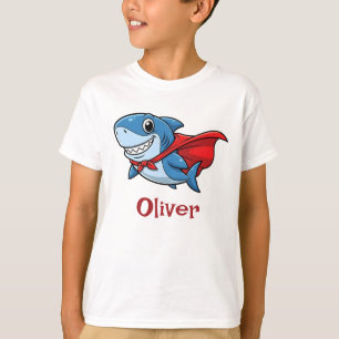 Schattige Cartoon Superheld Haai met Rode Cape T-shirt