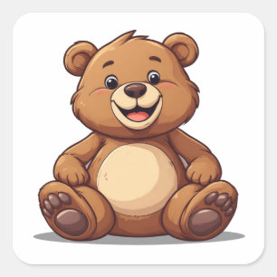 Schattige Cartoon Teddybeer Zittend Vierkante Sticker