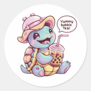 Schattige Cartoon Turtle: Gezellig, Kawaii Vibes Ronde Sticker