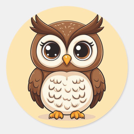 Schattige Cartoon uil met grote ogen Ronde Sticker (Voorkant)