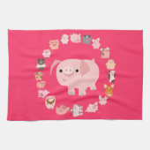 Schattige Cartoon varken mandala keukenhanddoek (Horizontaal)